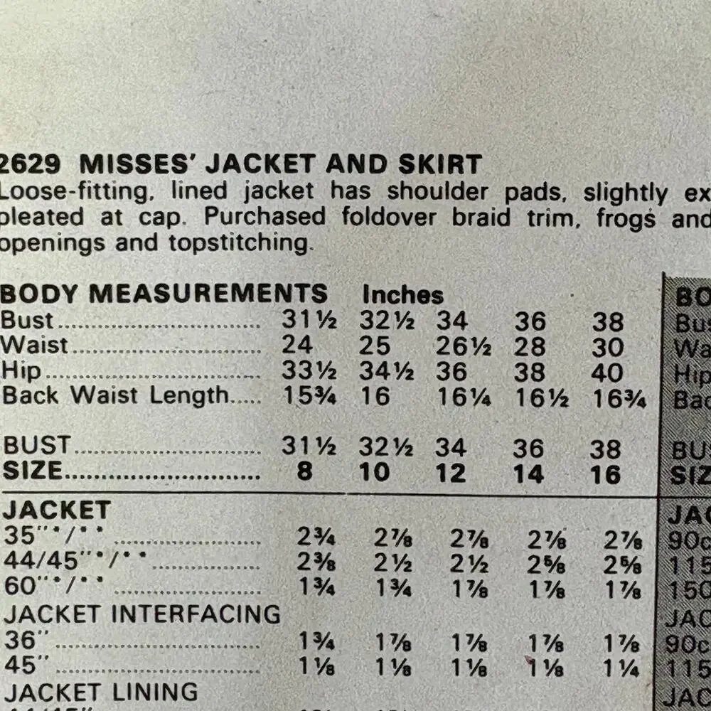 Vtg Vogue 2629 Sz 10 Kasper Designer Jacket | Skirt Uncut Sewing Pattern 1980s